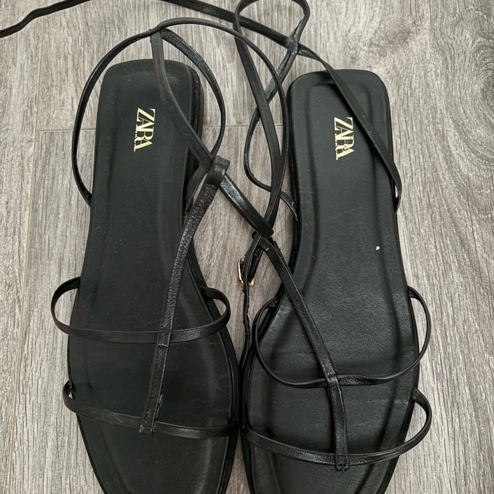 ZARA Black Strappy Lace-Up Flat Sandals